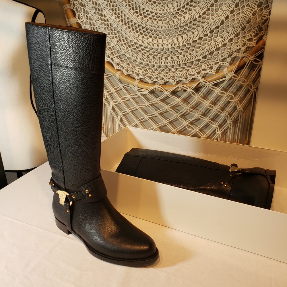 Brand New VERSACE Collection Black Leather Boots